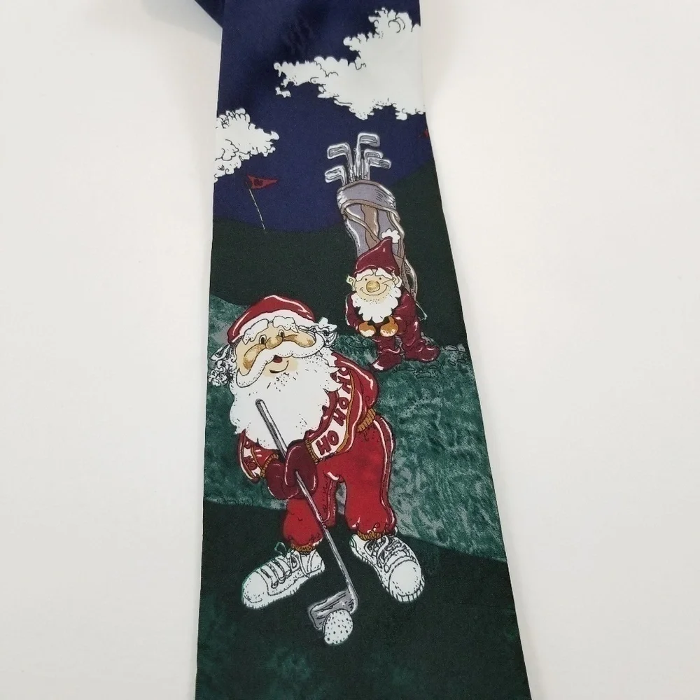 Jingle Bells neck tie men's Santa Claus Elf Golf green holiday festive Christmas - Picture 5 of 6